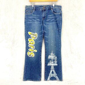 Vintage Crest Wide Leg Bootcut Jeans Paris Womens Size 15/16 Painted Glitter Y2K